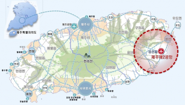 환경부가 제주 ‘조류서식지 보호’대책 등 ‘조건부 협의’한 제2공항 개략 위치도